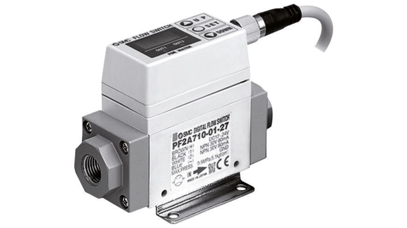 SMC PF2A712H-F20-69N, regolatore di flusso digitale per aria/acqua, portata 600-12000 l/min, alimentazione 24 V c.c., IP65.