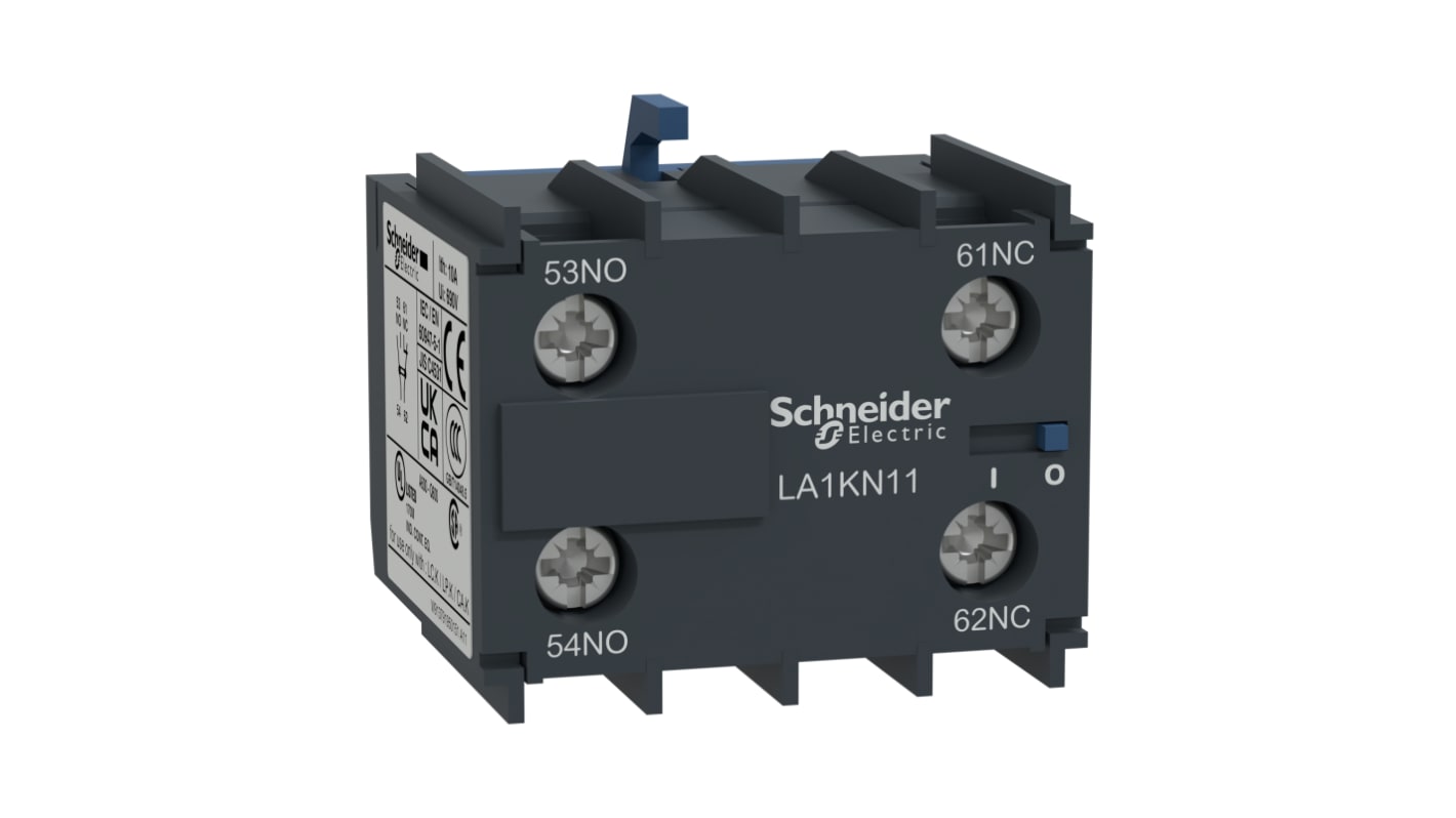 Contatto ausiliario Schneider Electric LA1KN11, 2 contatti, montaggio frontale, serie LA1K - 10A, 600V AC. Affidabile e versatile per circuiti di controllo.