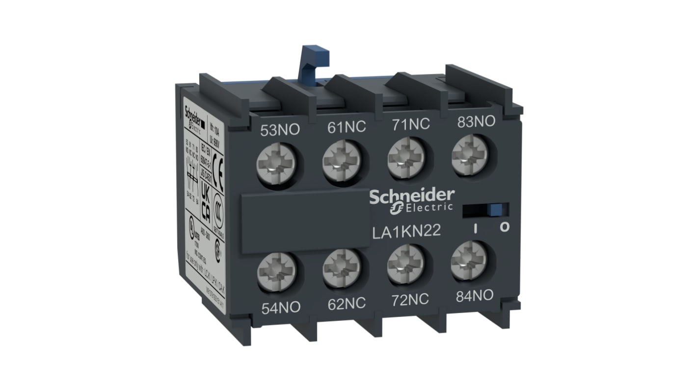 Contatto ausiliario Schneider Electric LA1KN40, 4NO, montaggio frontale, serie LA1K - Ideale per sistemi di controllo e illuminazione.