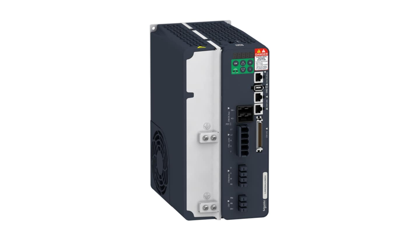Servocomando Schneider Electric LXM28AU30M3X, 3 fasi, 3 kW, 220 V, con feedback encoder, dimensioni 234x116x186 mm.