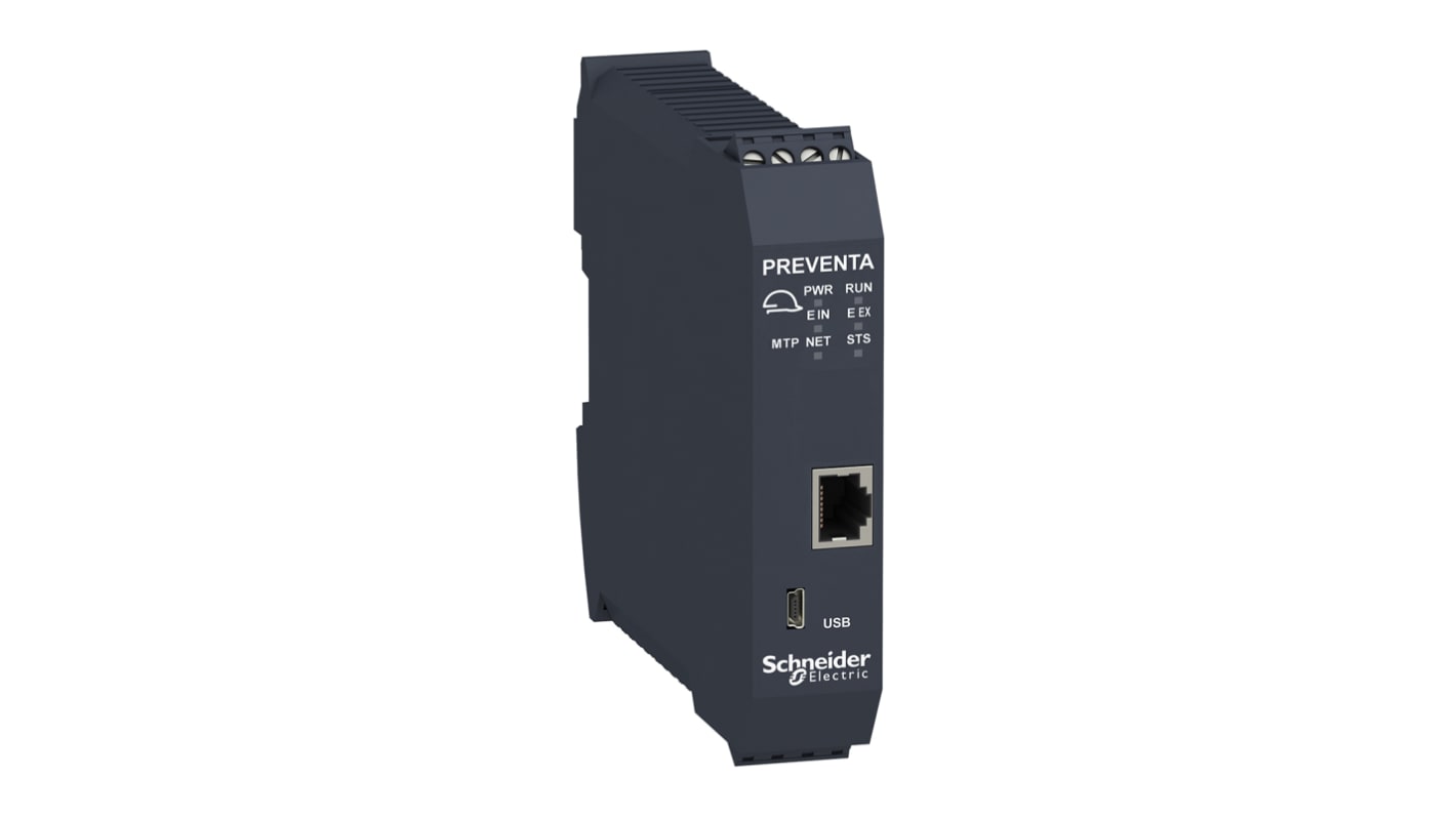 Modulo di comunicazione bus di campo Schneider Electric XPSMCMCO0000EM per controller di sicurezza Preventa XPSMCM. Connettività Ethernet e USB, LED di stato e conformità RoHS.