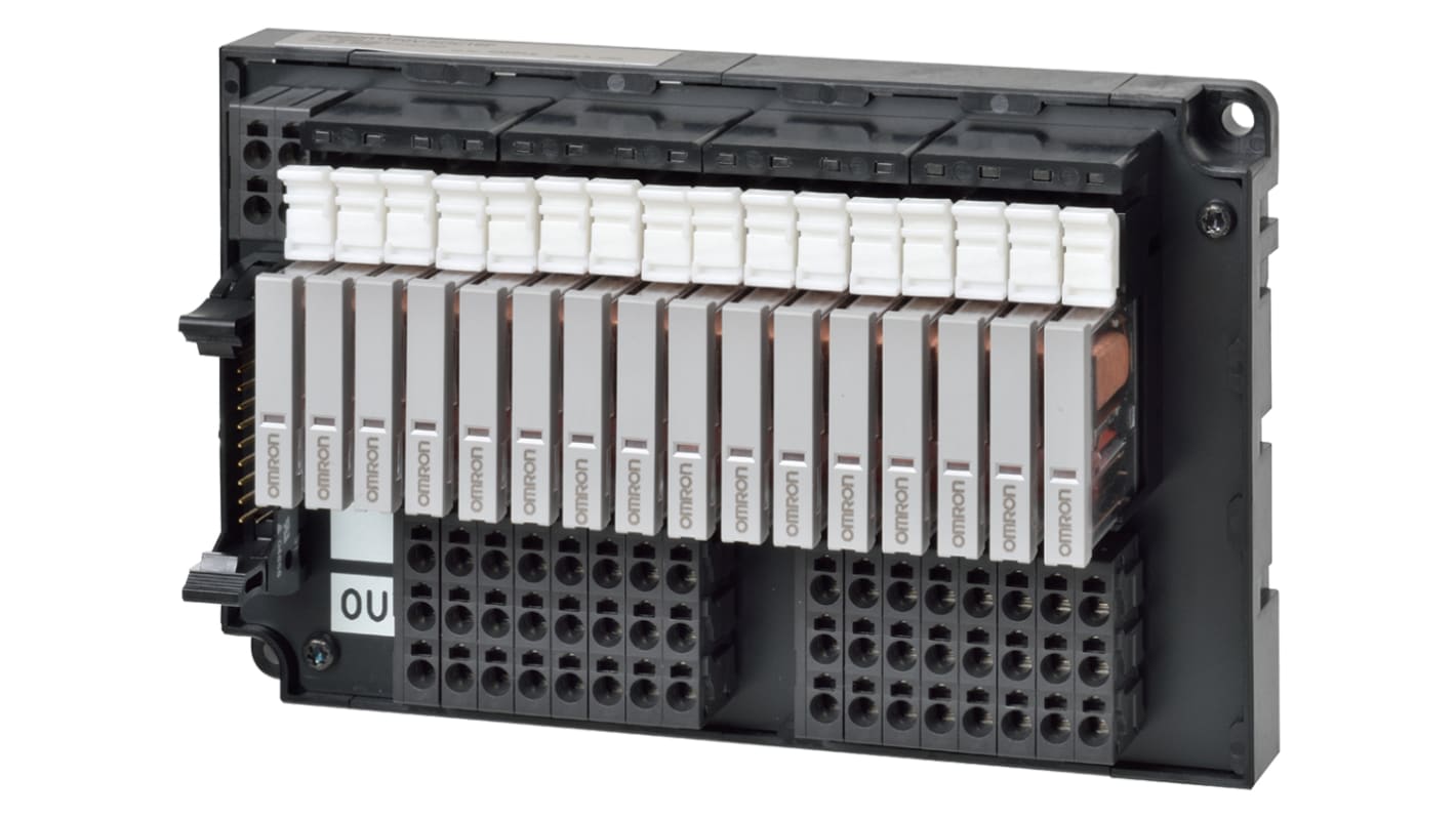 Modulo di espansione PLC Omron G70V-SOC16P-1, 16 punti I/O, montaggio su guida DIN, dimensioni 143 x 90 x 56 mm.