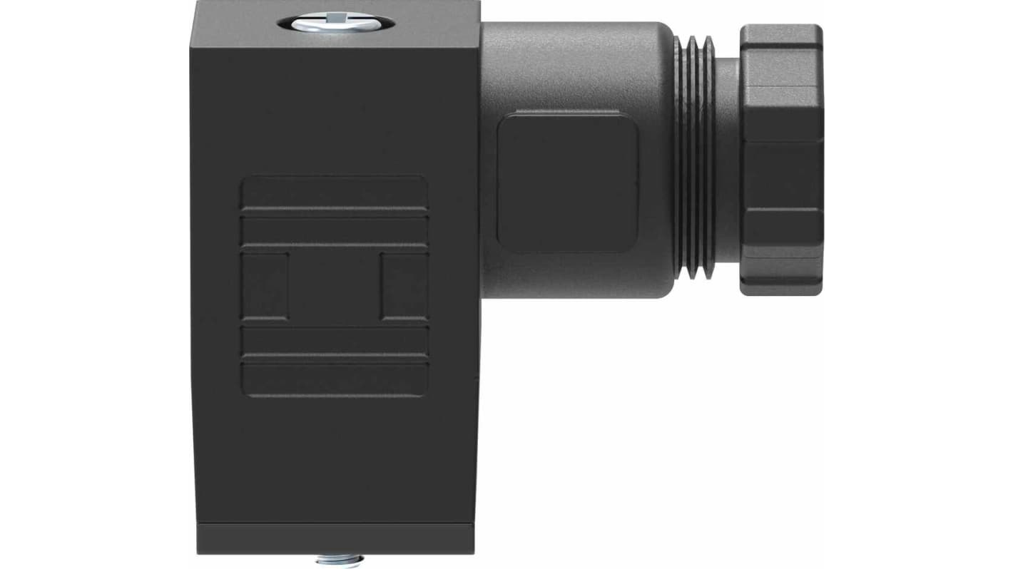 Festo MSSD-EB, connettore solenoide femmina DIN 43650 C, 3 poli, IP65, tensione 250 V, corrente 6 A, montaggio a vite centrale.