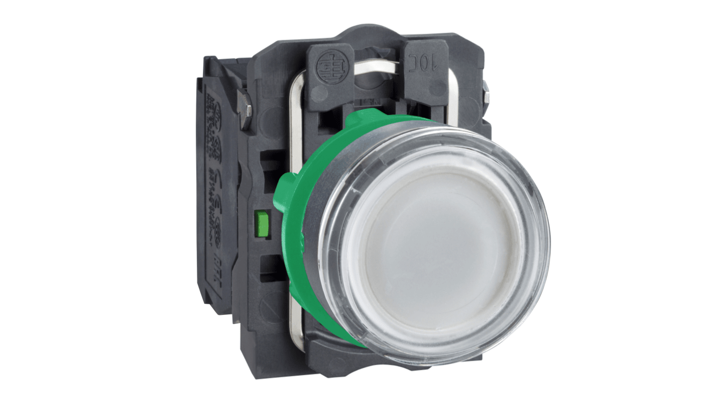 Pulsante luminoso SPDT per montaggio a pannello Schneider Electric, serie Harmony XB5, diametro 22 mm, grado di protezione IP 66-69 K.