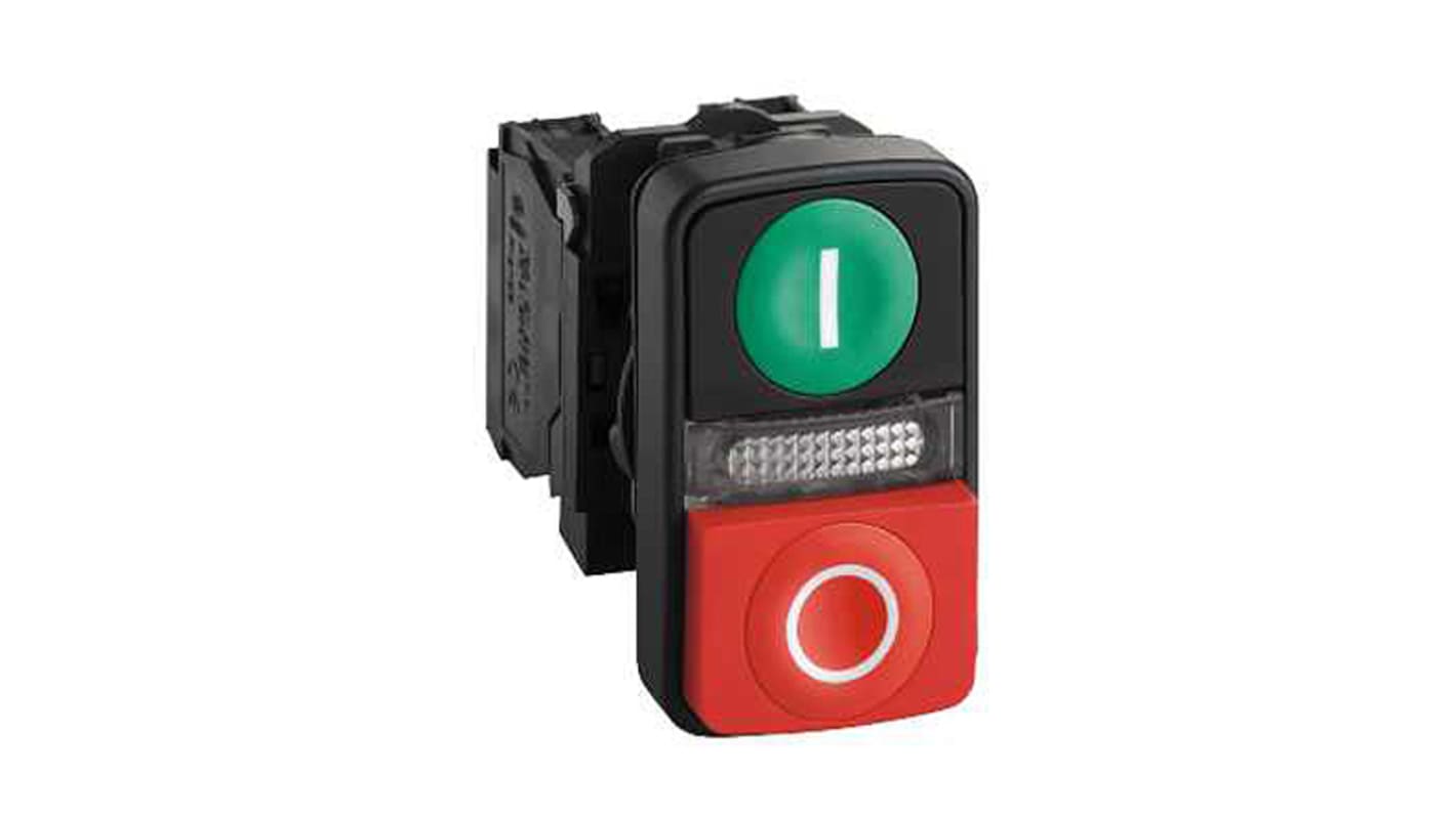 Attuatore pulsante instabile Schneider Electric, serie Harmony XB5, doppio con ritorno a molla, diametro foro 22 mm, IP66/IP69K.
