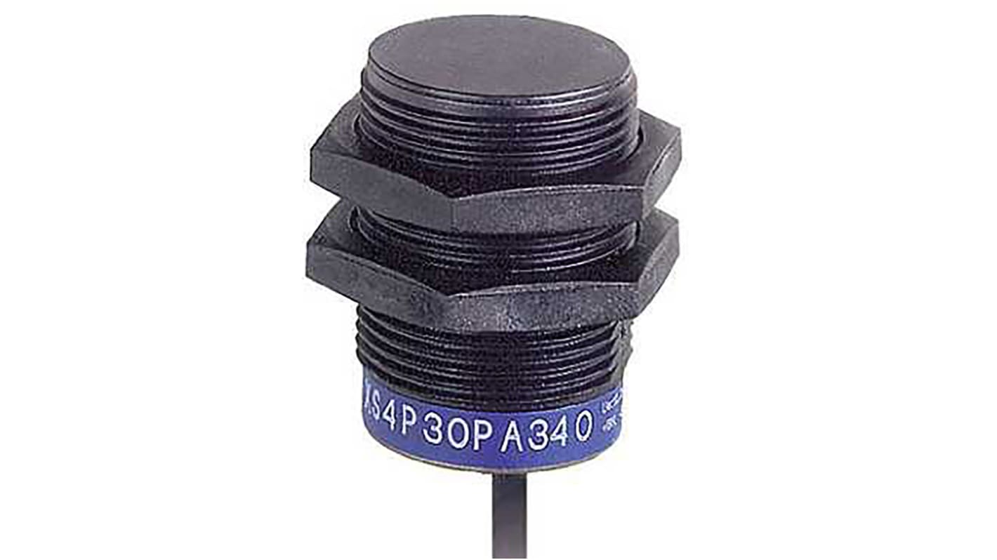 Sensore di prossimità cilindrico PNP Telemecanique Sensors XS4P30PC410, M30, rilevamento 15 mm, IP68, alimentazione 12-24 V c.c.