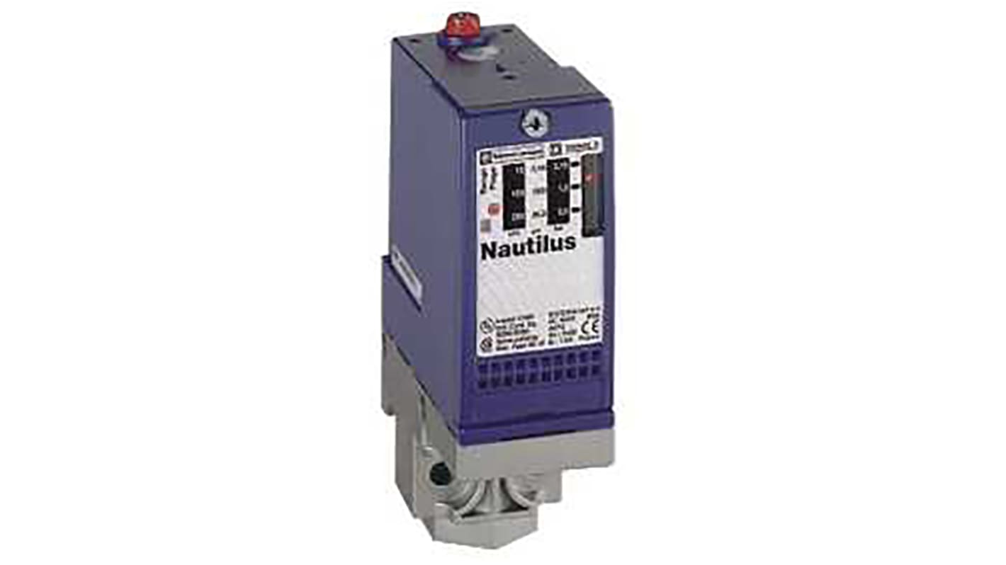 Pressostato differenziale Telemecanique Sensors XMLA160E2S11, per montaggio verticale, pressione max 160 bar, grado di protezione IP66.