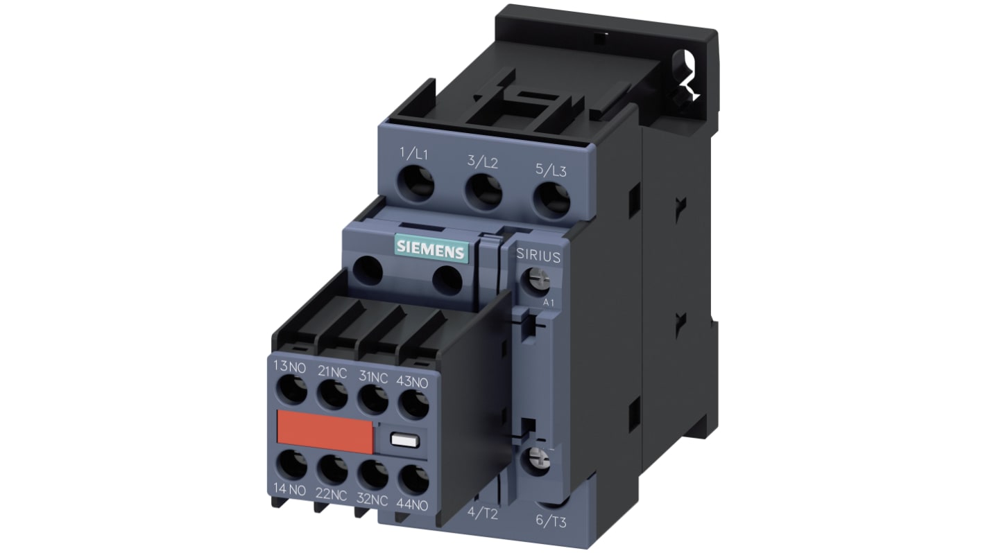 Contattore Siemens 3RT2025-1AL24-3MA0, 3 poli, 16 A, bobina 230 V, dimensioni 45x140.7x85 mm, montaggio a vite.