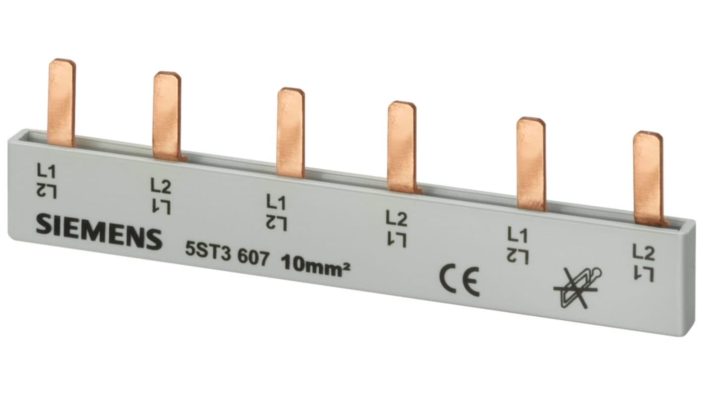 Barra di distribuzione Siemens 5ST3705, passo 18mm, compatibile con interruttori 1 o 3 fasi, carico 50-120 A.