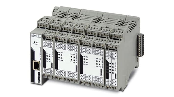 Modulo di espansione Phoenix Contact 2702321 per PLC, montaggio su guida DIN, dimensioni 22,5 x 114,5 x 99 mm, compatibile Ethernet.