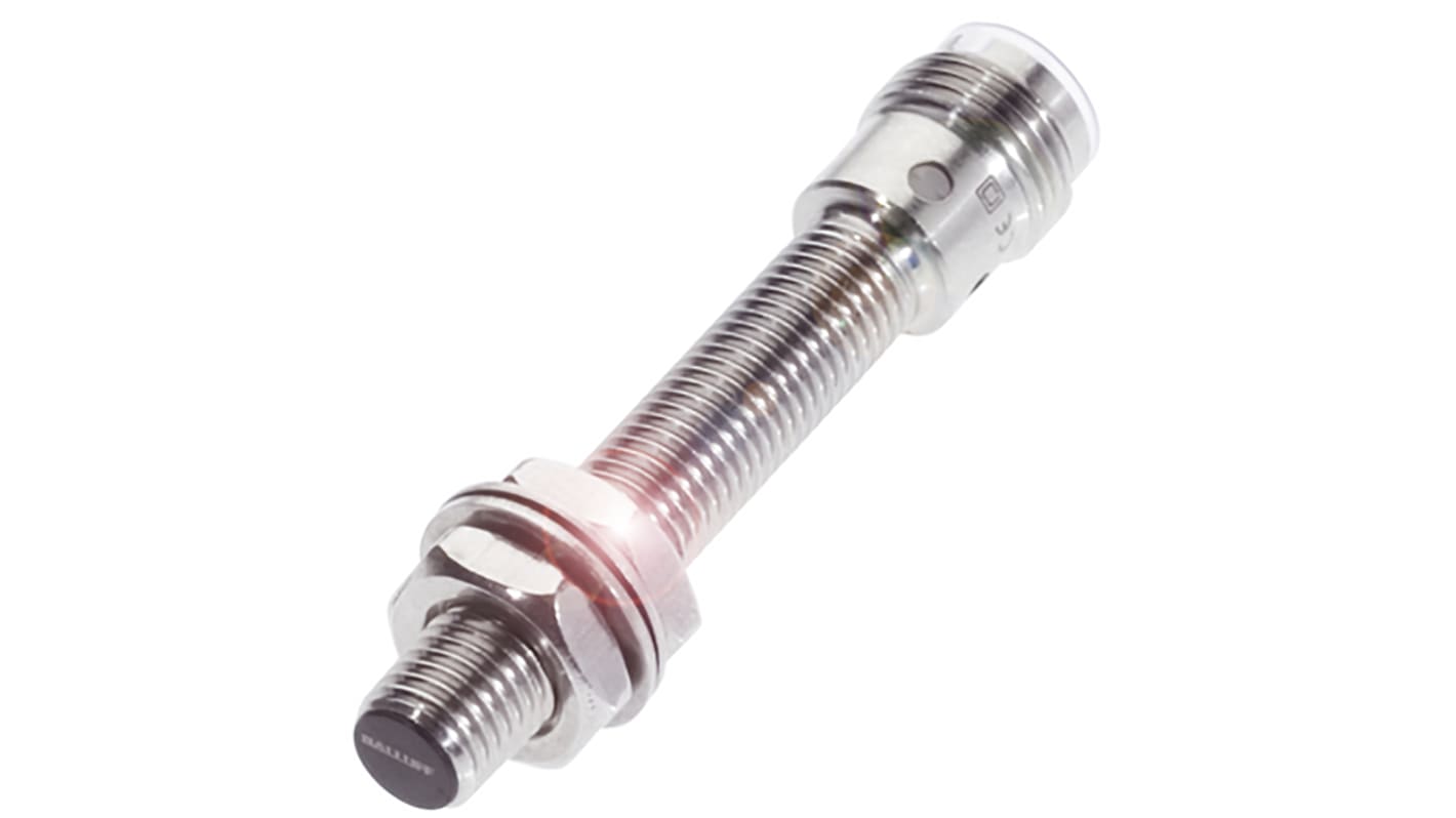 Sensore di prossimità cilindrico BALLUFF BES M08EH-PSC15B-S04G, PNP, M8, rilevamento 1,5 mm, IP67, acciaio inox.