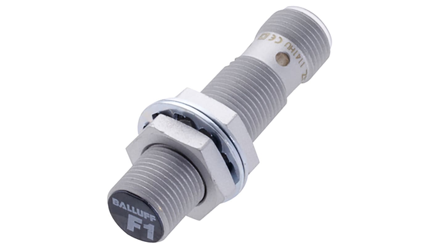 Sensore di prossimità cilindrico BALLUFF BES M12MF1-PSC30A-S04G-W, tecnologia PNP, rilevamento a 3 mm, connettore M12 a 4 pin.