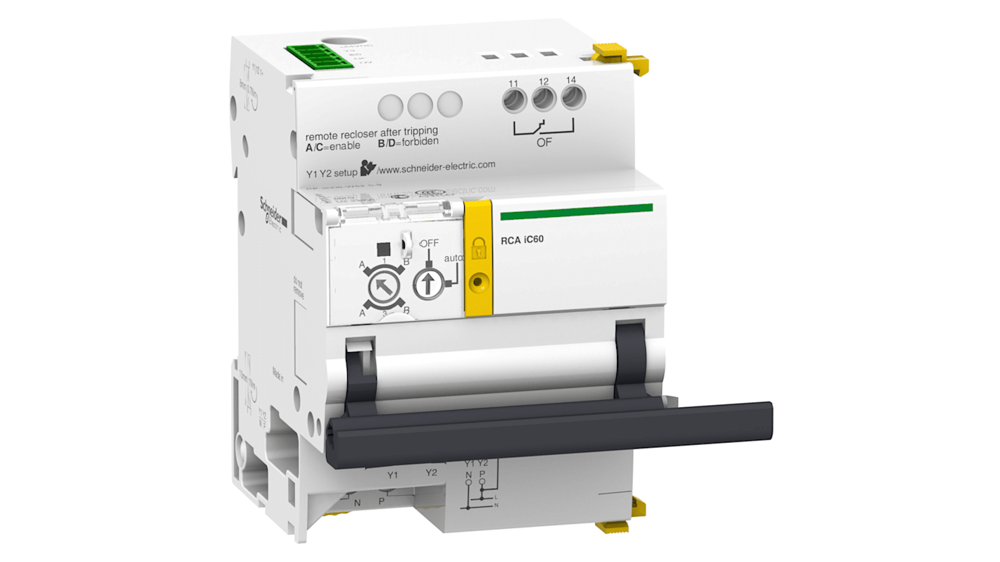 Contatto ausiliario Schneider Electric A9C70122, serie Ti24, con funzionamento bistabile e selettore Auto/OFF.