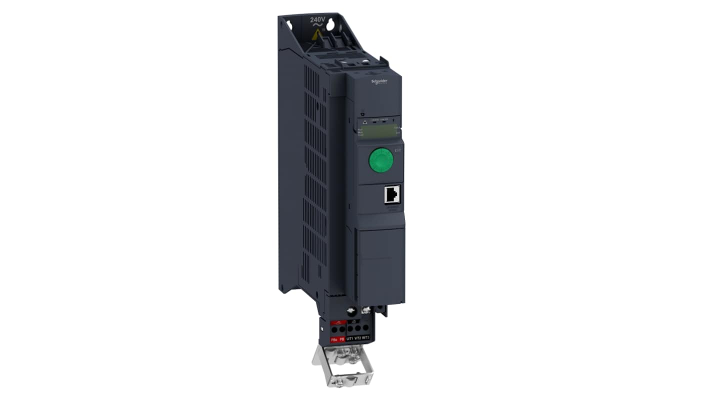 Avviatore a velocità variabile Schneider Electric ATV320U22M2B, potenza 2,2 kW, montaggio su guida DIN, dimensioni 245x60x325 mm.