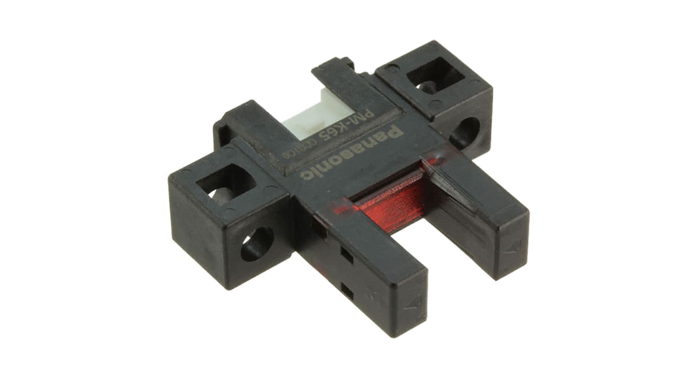 Sensore fotoelettrico a forcella Panasonic PM-K65-P, rilevamento 6 mm, montaggio a pannello, uscita PNP, IP40.