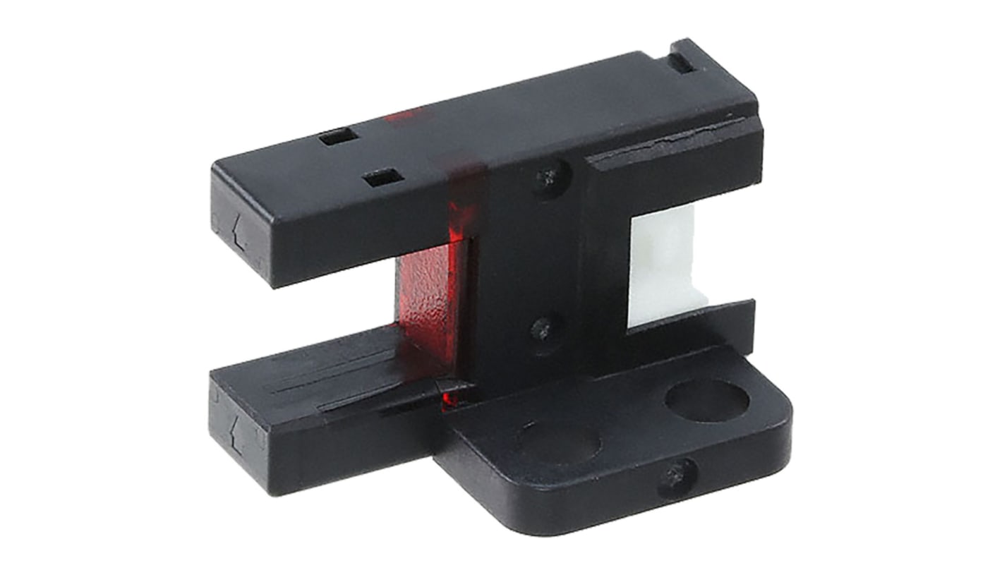 Sensore fotoelettrico a forcella Panasonic PM-F65W-P, rilevamento 6 mm, montaggio a pannello, IP40, temperatura -25°C/+55°C.