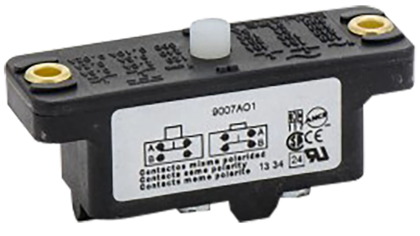 Interruttore di fine corsa Telemecanique Sensors 9007AO1, stantuffo NO/NC, corpo in metallo, dimensioni 21.08mm x 26.16mm x 63.5mm.