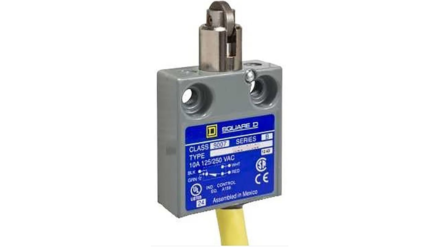 Interruttore di fine corsa Telemecanique Sensors 9007ML03S0100, stantuffo NO/NC, corpo in metallo, protezione IP67, dimensioni 39.62x15.75x44.45 mm.