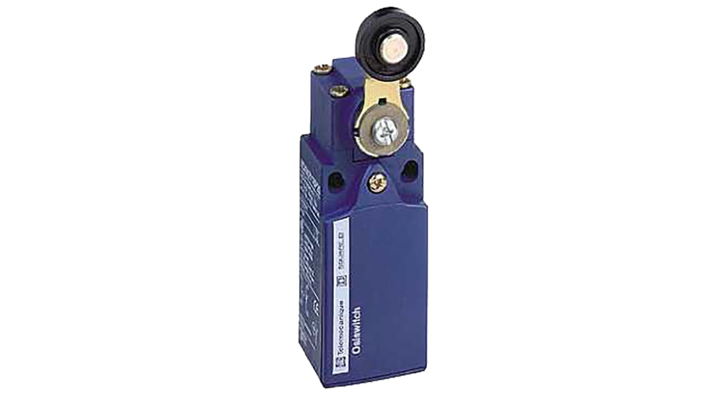 Interruttore di fine corsa Telemecanique XCKN2118G11 con leva a rullo, NO/NC, 240V, 10A, IP65. Ideale per applicazioni industriali.