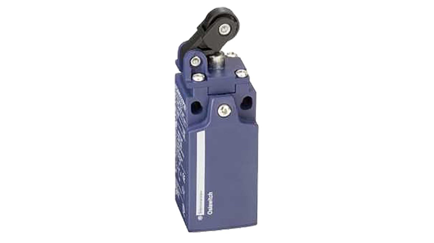 Interruttore di fine corsa Telemecanique Sensors XCKN2121P20 con leva e pulsante, grado di protezione IP65, dimensioni 30mm x 93.7mm.