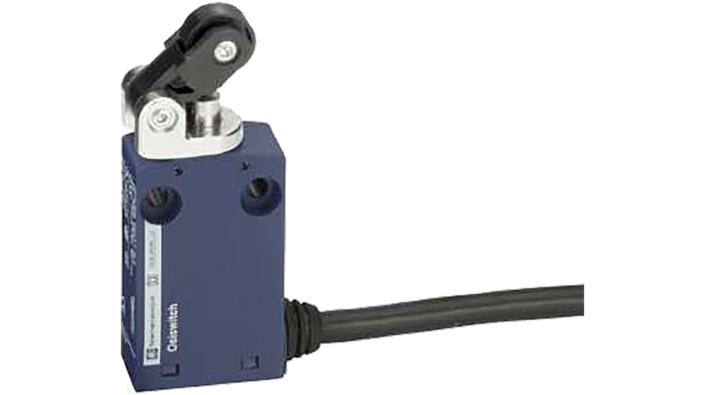 Interruttore di fine corsa Telemecanique Sensors XCMN2121L1, con leva e pulsante, grado di protezione IP65, dimensioni 30mm x 16mm x 79mm.