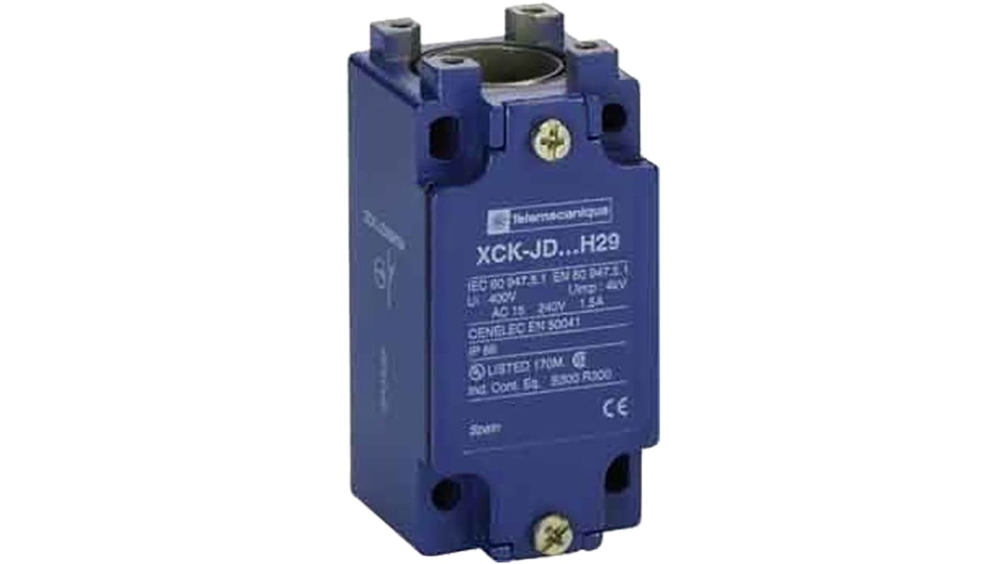 Interruttore di fine corsa Telemecanique Sensors ZCKJD39H29, corpo metallico, protezione IP66, dimensioni 52mm x 30mm x 72mm.