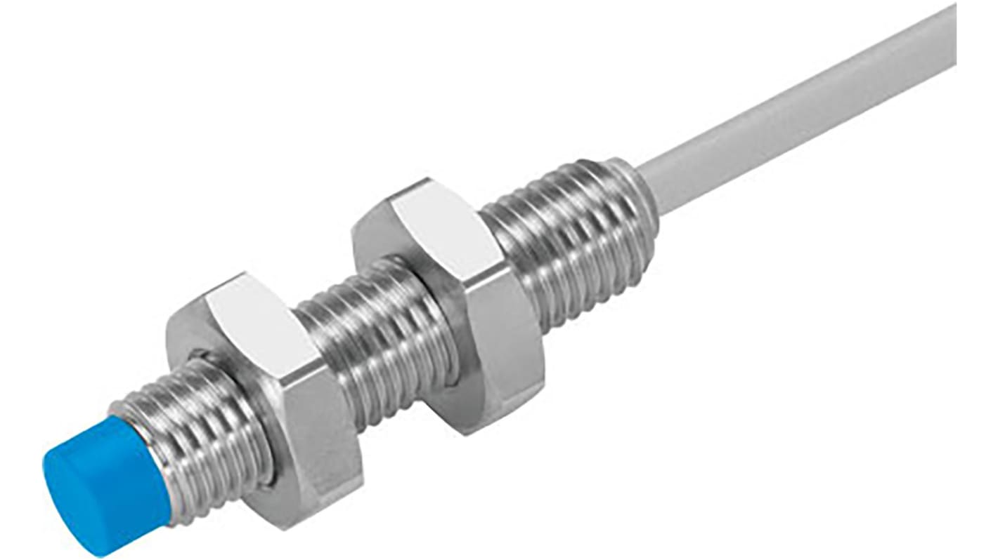 Festo SIEN-M8NB-NS-K-L, sensore di prossimità cilindrico NPN M8, rilevamento 2,5 mm, IP65/IP67, alimentazione 10-30 V c.c.