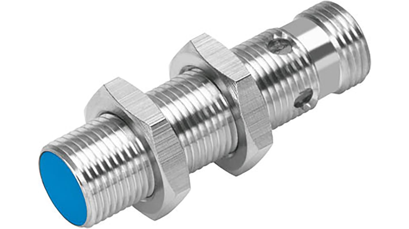 Festo SIEH-M12B-PS-S-L, sensore di prossimità induttivo PNP M12, rilevamento 4 mm, IP65, montaggio a filo, corpo in ottone.