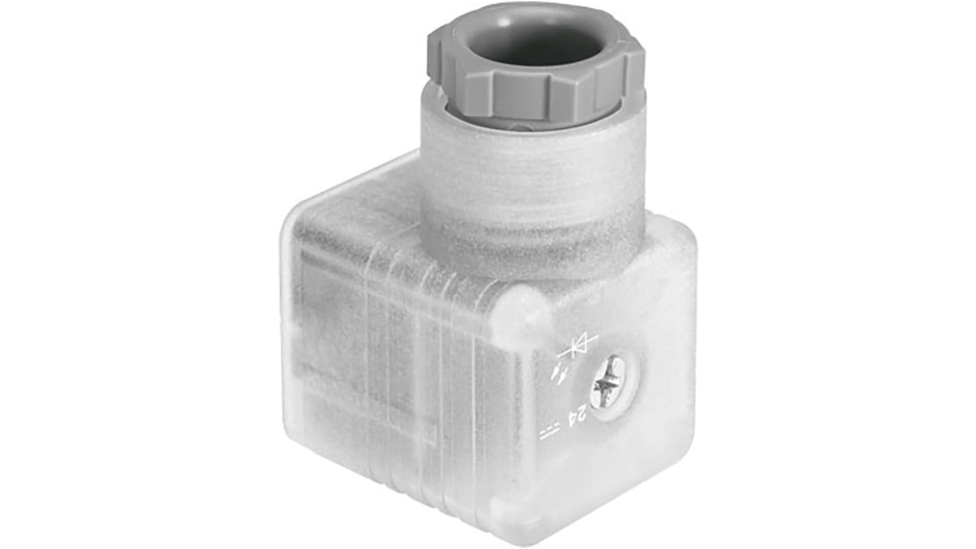 Presa angolata Festo PEV-1/4-WD-LED-24, 8 A, IP65, con indicatore LED e protezione da sovratensioni, per applicazioni industriali.