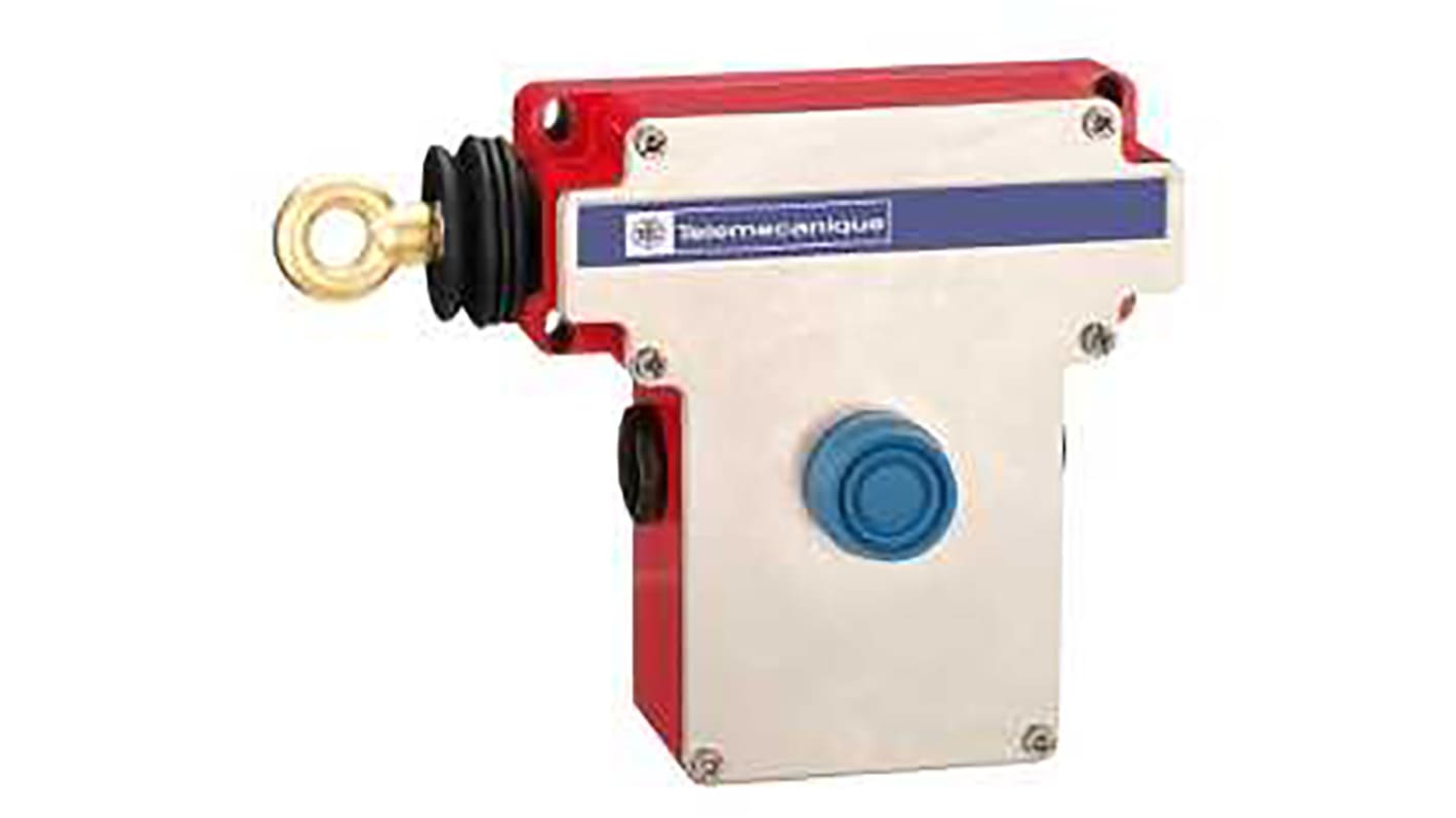 Interruttore a fune Telemecanique Sensors XY2CE, configurazione NO/NC, cavo 70m, protezione IP66, acciaio inox, dimensioni 229x105x142mm.