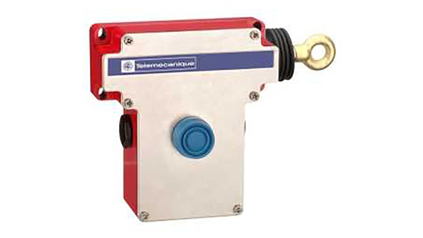 Interruttore a fune Telemecanique Sensors XY2CE, cavo 70m, protezione IP66, acciaio inox, dimensioni 229x105x142mm.