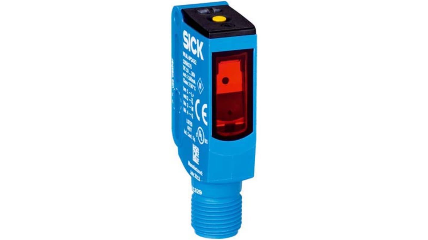 Sensore fotoelettrico rettangolare Sick WL9LGC-3P2452A00 a retroriflessione, gamma di rilevamento fino a 3,5 m, montaggio a pannello.