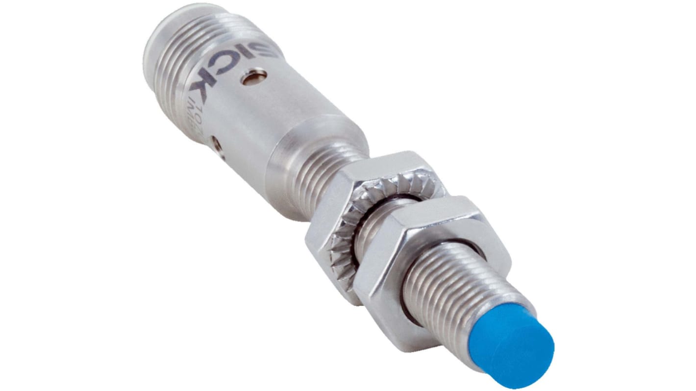 Sensore di prossimità cilindrico Sick IMB08-04NPPVC0S, PNP M8, rilevamento 4 mm, IP68/IP69K, acciaio inox, IO-Link.