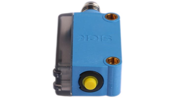 Sensore di contrasto Sick KTM-MP11181P, LED bianco, rilevamento 12,5 mm, uscita PNP, IP67, montaggio su flangia.