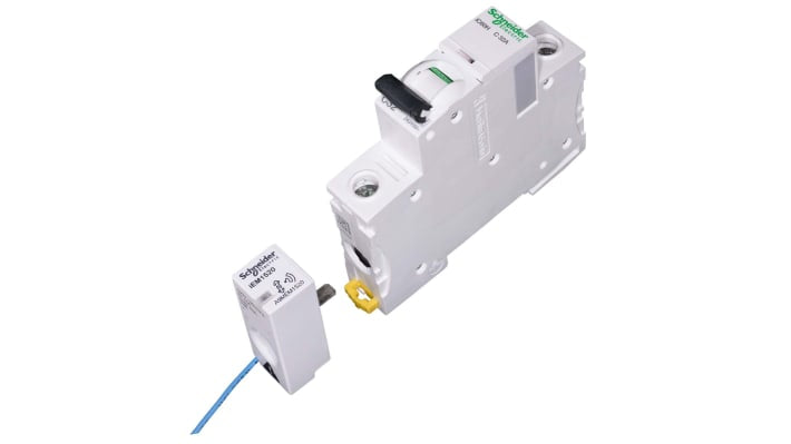 Sensore di energia wireless Schneider Electric Acti 9, 63A, montaggio a innesto, dimensioni 16.5mm x 42.6mm x 18mm.