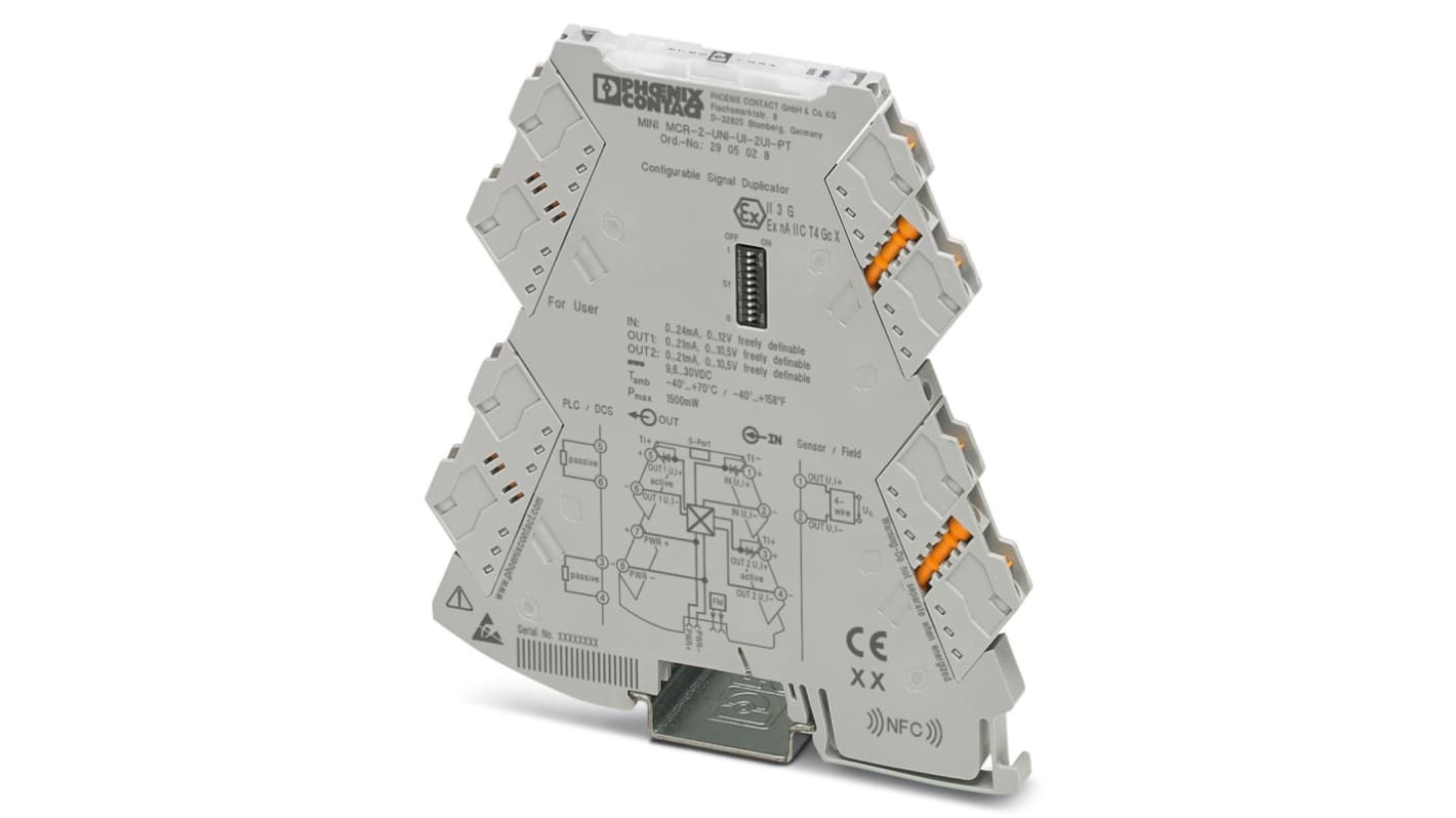 Phoenix Contact condizionatore di segnale MINI MCR ATEX, 4 vie, ingresso 0-12 V, montaggio su guida DIN, -40 a +70 °C.