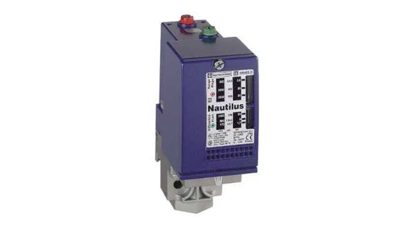 Pressostato Telemecanique Sensors XMLC010B2S11, 10bar max, uscita 2CO, montaggio a pannello, grado di protezione IP66.