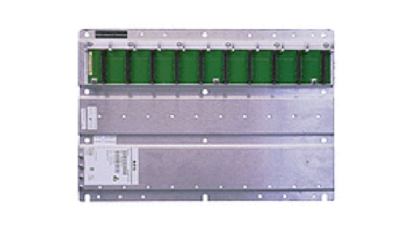Backplane Schneider Electric 140XBP01000 per guida DIN, 428 x 290 mm, dieci slot I/O, montaggio a rack, per Modicon Quantum.