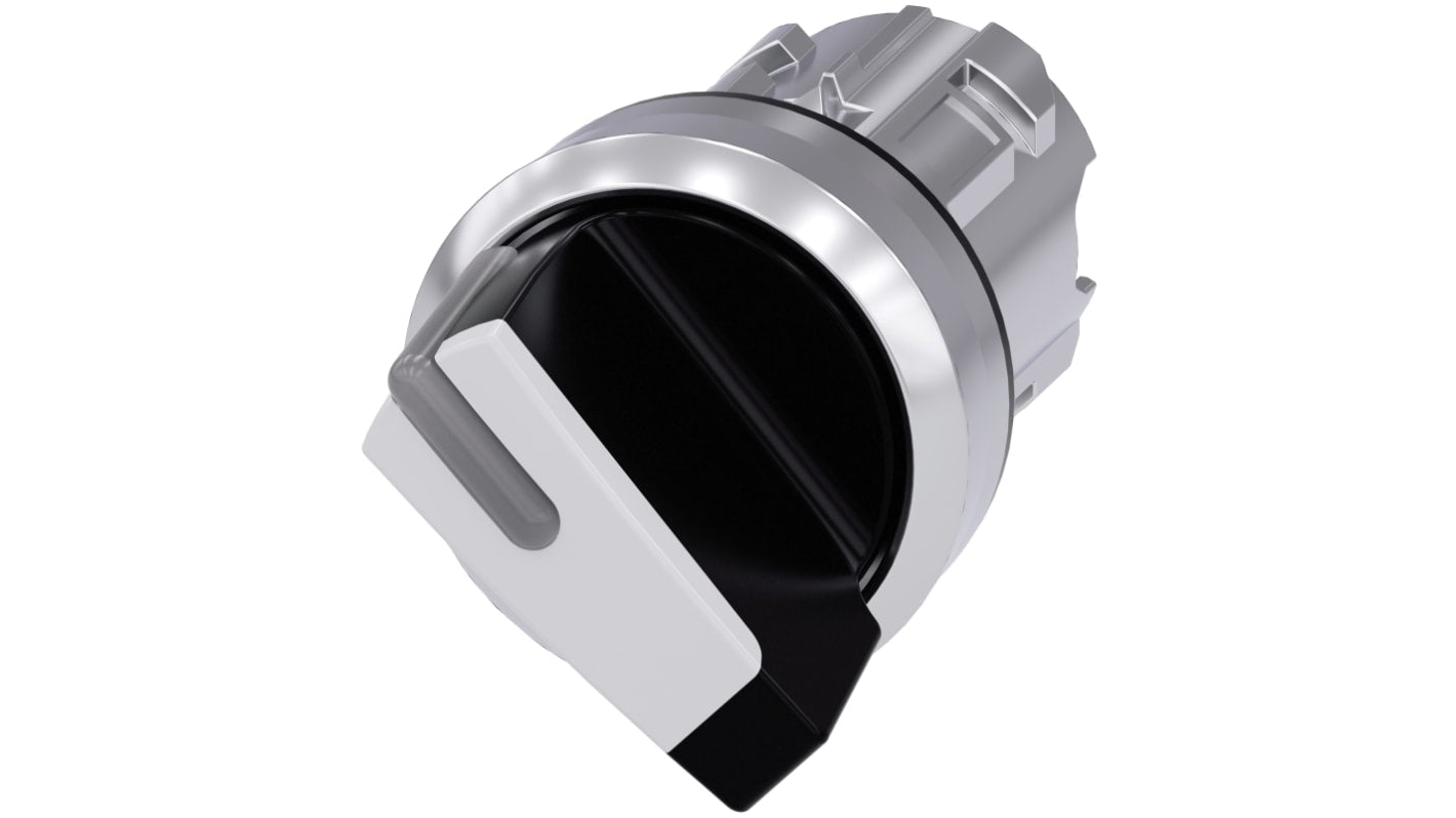 Testa selettore Siemens SIRIUS ACT 3SU1052-2BC60-0AA0, metallo lucido, IP69K, 2 posizioni, Ø 22mm, impugnatura corta.