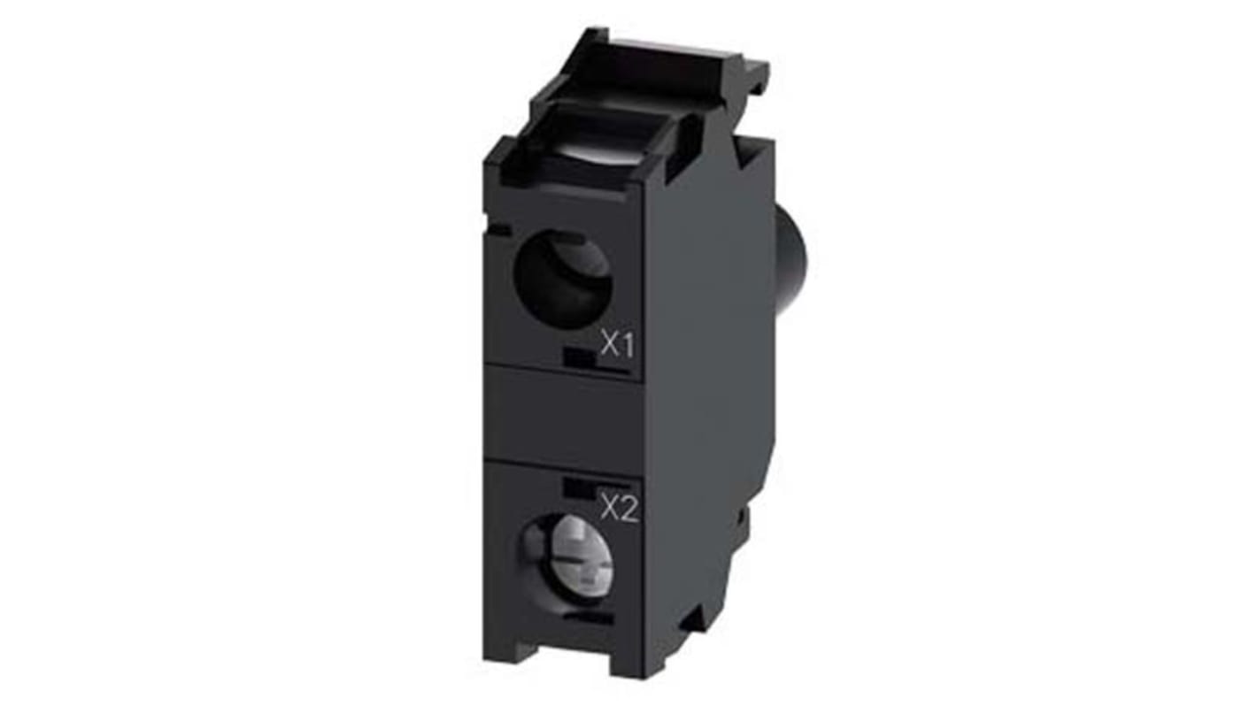 Blocco contatti luminoso Siemens 3SU1401-1BC60-1AA0, LED 110 V c.a., montaggio senza utensili, design antirotazione.