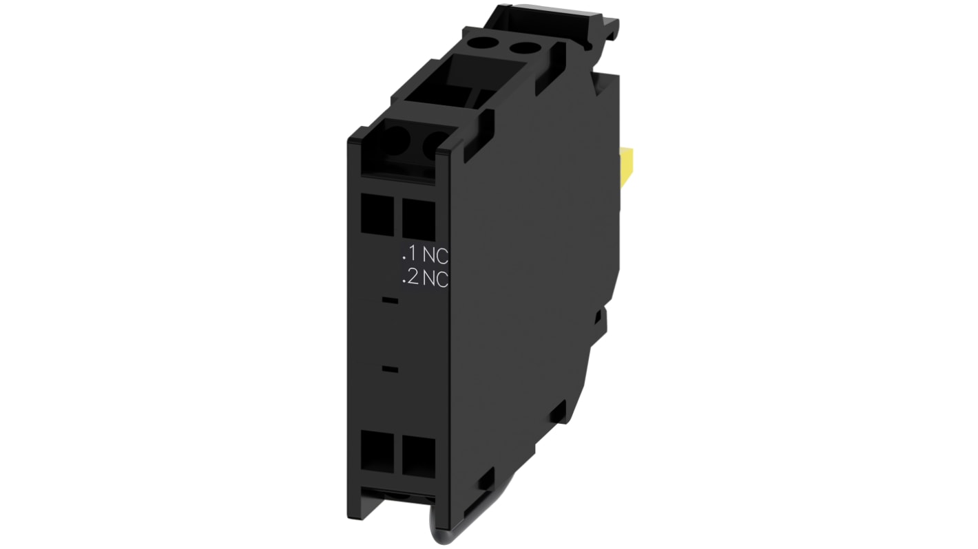 Blocco contatti NC Siemens 3SU1400-1AA10-3HA0, tensione 5-500 V, corrente 10 A, design impilabile, montaggio semplice.