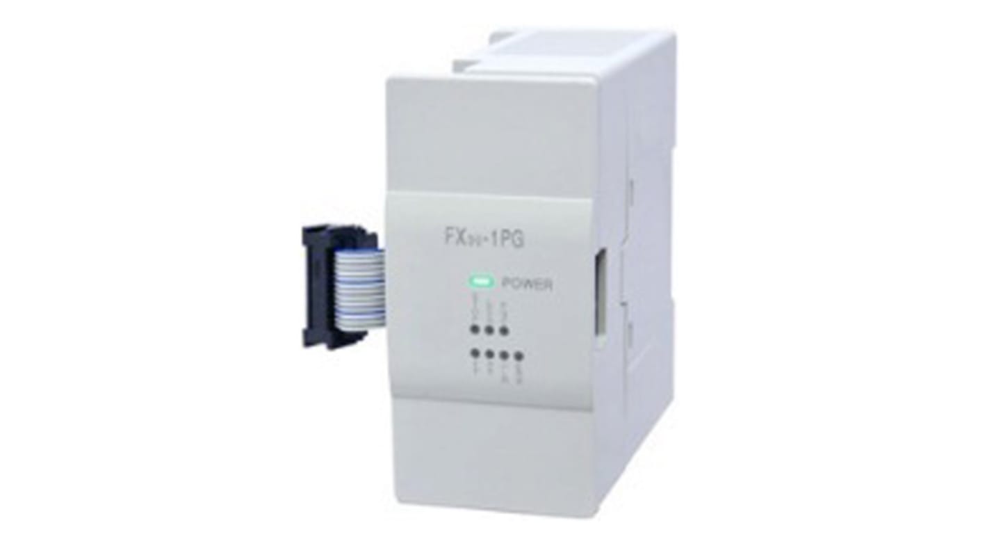 Modulo analogico Mitsubishi Electric FX3U-1PG per PLC FX3U iQ, 8 uscite impulso, montaggio su guida DIN, dimensioni 43 x 90 x 87 mm.