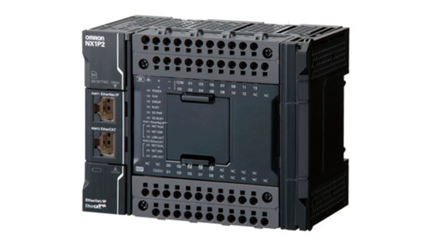 Unità CPU Omron NX1P29024DT1, 14 ingressi, 16 uscite, montaggio a pannello, dimensioni 126,1 x 71 x 100 mm.