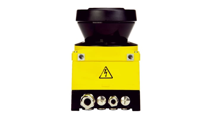 Scanner laser di sicurezza Sick S30B-3011CA, monitoraggio di 2 campi, raggio di sicurezza 3 m, IP65, dimensioni 102 x 105 x 116 mm.