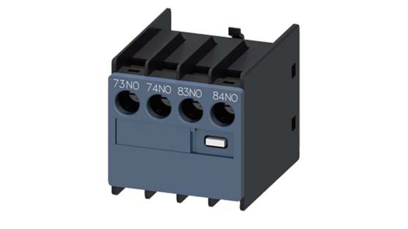 Blocco interruttore ausiliario Siemens 3RH2911-1LA20, 2 contatti, montaggio a innesto, corrente 6 A, tensione 600 V cc.