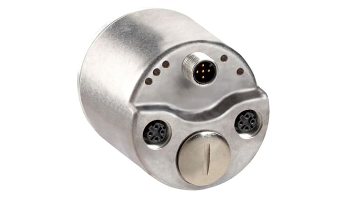 Encoder assoluto Allen Bradley 842E-MIP7BA, interfaccia EtherNet/IP, risoluzione 18 bit, grado di protezione IP67, dimensioni 63x71.5 mm.