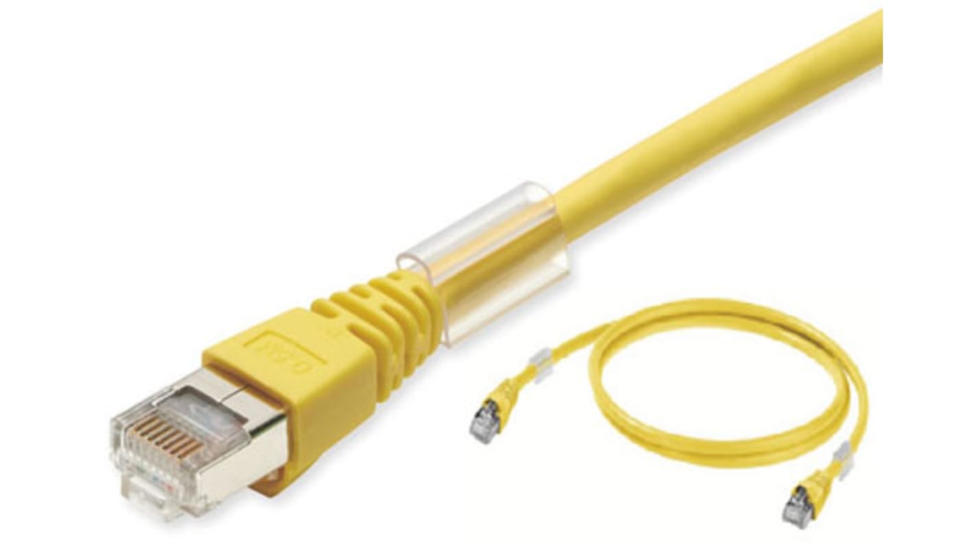 Cavo Ethernet Cat6a Omron XS6W-6LSZH8SS200CM-Y, 2m, LSZH giallo, treccia totale, schermatura individuale, riduzione EMC, per server e automazione.