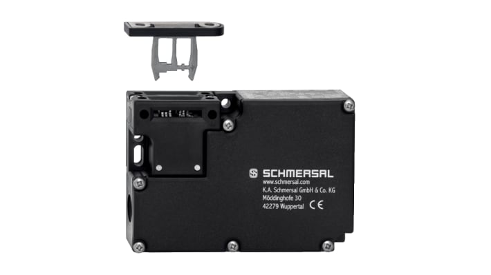 Interruttore di interblocco a solenoide Schmersal AZM161SK-12/12RI-024-B1, 24V, IP67, dimensioni 130x90x30 mm.