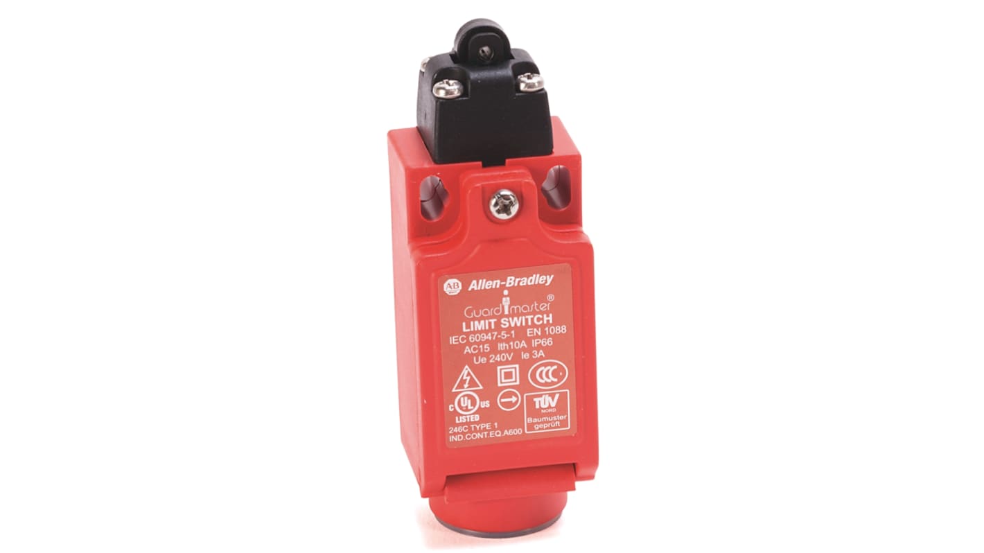 Allen Bradley Guardmaster 440P-CRPB12B, interruttore a rotella 2NC/1NA, IP66, montaggio verticale, dimensioni 90x31x31 mm.