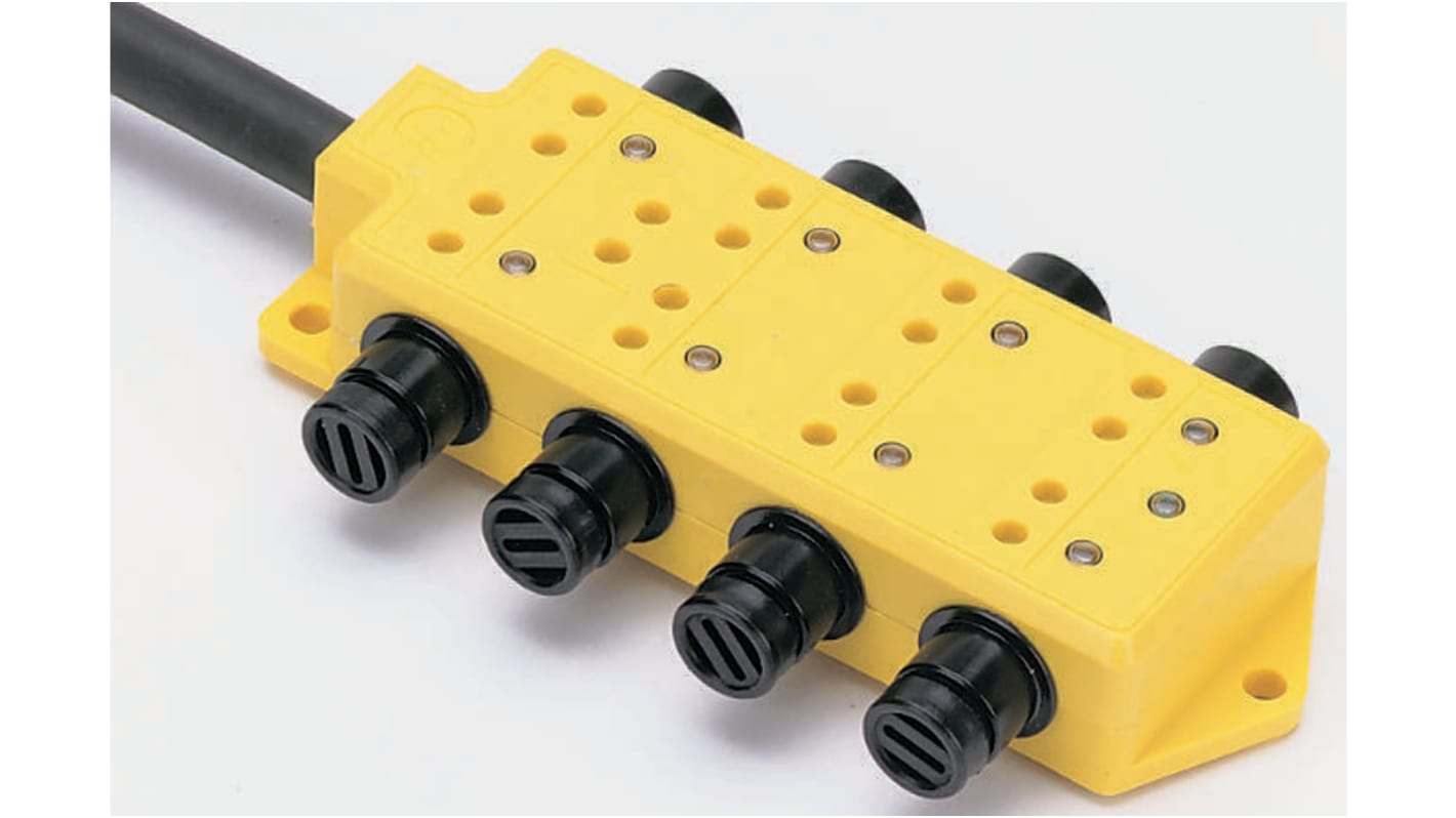 Scatola sensore multipla Brad from Molex 1201150003, 4 o 8 porte M12, LED di stato, cavo 5 m, grado di protezione IP 68.